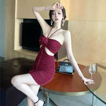 Женское платье-колготки Hottie Sexy Neck Hollow Crease S бордовый