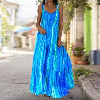 Женское платье-комбинация Длинное платье макси Платье с принтом фиолетового пламени Весна и лето с V-образным вырезом Для отдыха и отпуска XS синий