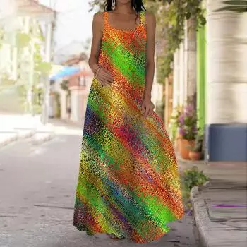 Женское платье-комбинация Длинное платье макси Оранжевое матовое платье с принтом Весна и лето с v-образным вырезом Для отдыха и отпуска XS красный