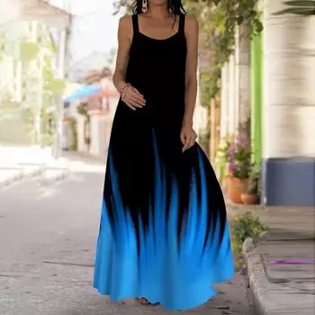 Женское платье-комбинация, длинное платье, платье Blaze Blue Print, весна и лето, V-образный вырез, для отдыха и отпуска XS зелёный