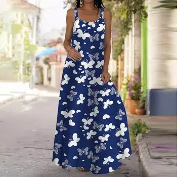 Женское платье-комбинация Длинное платье с красной цепочкой Платье с принтом роз Весна и лето Для отдыха и отпуска XS красный