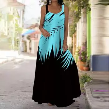 Женское платье-комбинация Длинное платье макси Розовое элегантное платье с цветочным принтом Весна и лето Для отдыха и отпуска XS синий