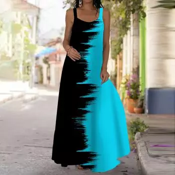 Женское платье-комбинация Длинное платье макси Двухцветное платье с принтом весна-лето с v-образным вырезом для отдыха и отпуска XS зелёный