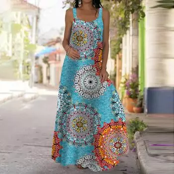 Женское платье-комбинация Длинное платье макси Платье с гигантским цветочным принтом Весна и лето с V-образным вырезом Для отдыха и отпуска XS зелёный