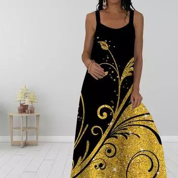 Женское платье-комбинация Длинное платье макси Платье с принтом «Разбитые бриллианты» Весна и лето с V-образным вырезом Для отдыха и отпуска XS зелёный