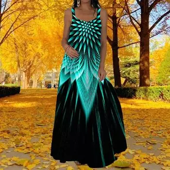 Женское платье-комбинация, длинное платье с радиальным цветочным принтом, платье с V-образным вырезом для отдыха и отпуска XS синий