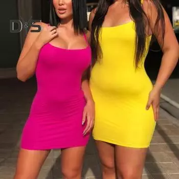 Женское платье-комбинация для клубной вечеринки, пляжное платье-футляр на тонких бретельках, облегающее платье без рукавов, платье с открытой спиной и бретельками, однотонное летнее мини-платье S розы красного