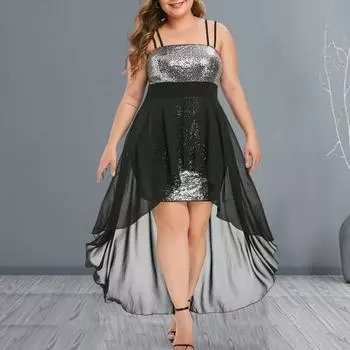 Женское платье-комбинация с блестками, нерегулярный подол, однотонное женское платье на бретельках для официальной праздничной одежды L фиолетовый