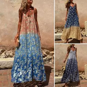 Женское платье-комбинация трапециевидного силуэта с градиентом соответствующего цвета сарафан без рукавов с принтом и открытой спиной с глубоким вырезом и V-образным вырезом, трапециевидный подол, пляжное платье с ремешками для отпуска M фиолетовый