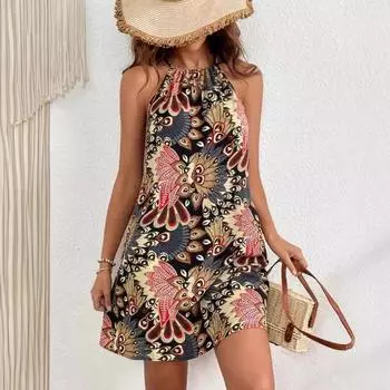 Женское платье-комбинезон с принтом, свободная талия, свежие, милые, повседневные платья S чёрный