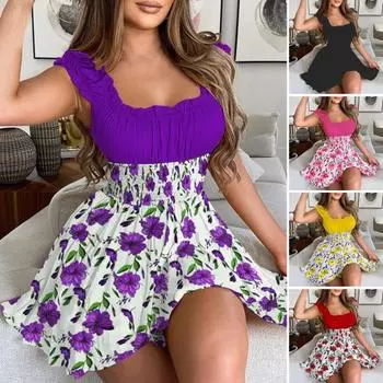 Женское платье контрастного цвета, облегающее летнее мини-платье с оборками, уличная одежда XXXL чёрный