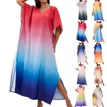 Женское платье, красочные цветочные принты, свободный халат для отпуска, бикини, защитный халат от солнца One Size бежевый