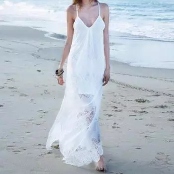 Женское платье, кружевное платье на подтяжках с v-образным вырезом, летнее кружевное платье в курортном стиле с панелями, женская одежда 3XL белый