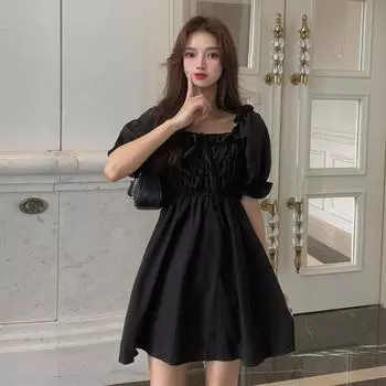 Женское платье Летнее французское ретро маленькое черное платье Плюс Размер Хепберн Платье S чёрный