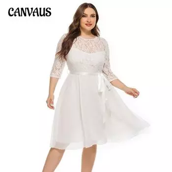 Женское платье, летнее платье больших размеров, кружевное шифоновое платье, платье 1XL белый