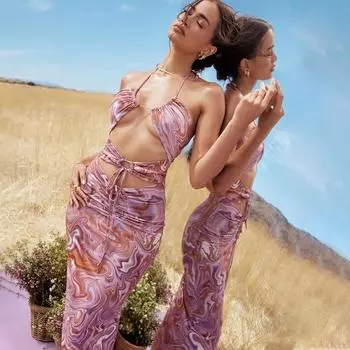 Женское платье летнее платье с вырезом и принтом S розовый