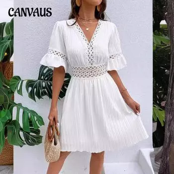 Женское платье, летние кружевные модные однотонные платья с v-образным вырезом на талии S жёлтый