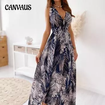 Женское платье Летние модные платья без рукавов с цветочным принтом S белый