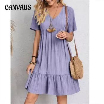 Женское платье Летние свободные повседневные струящиеся платья с короткими рукавами S розовый