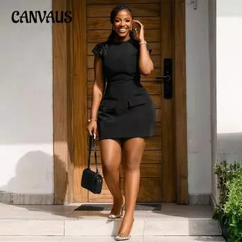 Женское платье Летние темпераментные блестки Тонкие тонкие пакеты Хип-платья с короткими рукавами S чёрный