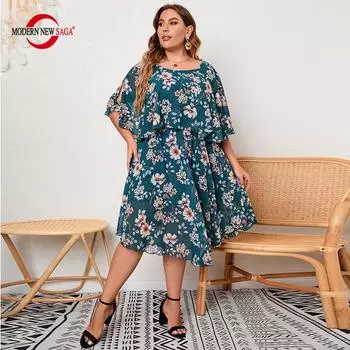 Женское платье, летние женские длинные платья с коротким рукавом, повседневные платья в богемном стиле с круглым вырезом и круглым вырезом, платья больших размеров XL зелёный