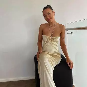 Женское платье Летняя клубная вечеринка без рукавов Элегантное платье макси с открытыми плечами и рюшами