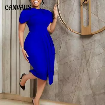 Плюс размер женское платье летняя мода темперамент элегантный короткий рукав пакет бедра сексуальные платья S чёрный