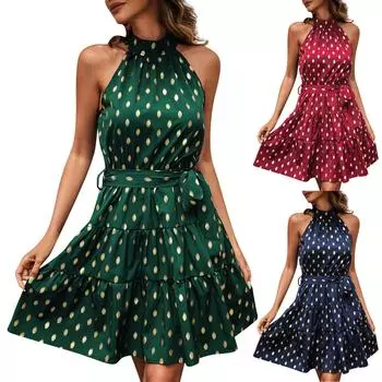 Женское платье, летняя юбка с цветочным принтом, плиссированное платье с v-образным вырезом и рукавами-пузырьками L зелёный