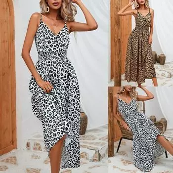 Женское платье Лето Леопардовый принт Группа чулок Женская одежда Повседневные платья S