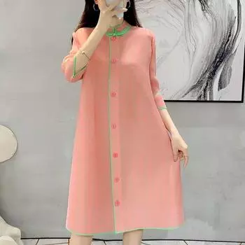 Женское платье Лето Свободное Свободное Тонкое Возрастное Юбка трапециевидного размера большого размера Stretarma Ретро Складная Рубашка Одежда M розовый