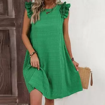 Женское платье-майка без рукавов с рюшами и подолом, повседневные летние платья с круглым вырезом L зелёный