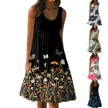 Женское платье-майка, летнее весеннее плиссированное мини-платье в стиле бохо, милое струящееся пляжное платье без рукавов, прямая футболка, платье-майка, платье с круглым вырезом XXXL синий