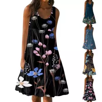 Женское платье-майка, летнее весеннее плиссированное мини-платье в стиле бохо, милое струящееся пляжное платье без рукавов, прямая футболка, платье-майка, платье с круглым вырезом L фиолетовый