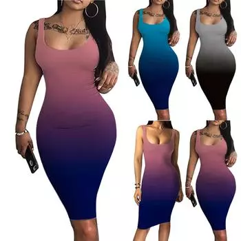 Женское платье-майка с градиентом, базовые клубные платья миди без рукавов, вечернее мини-платье XL фиолетовый