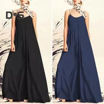 Женское платье макси А-силуэта, большая длина, без рукавов, однотонное, с круглым вырезом, на бретельках, с открытой спиной, в стиле пэчворк, с бретельками, летнее длинное платье 3XL чёрный