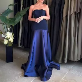 Женское платье-макси без бретелек с открытыми плечами в стиле пэчворк, вечернее платье, облегающее длинное атласное платье для коктейльной вечеринки, свадьбы XL чёрный