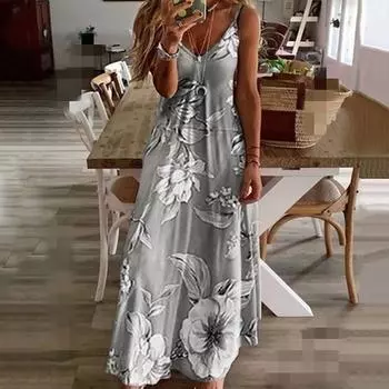 Женское платье макси Летнее повседневное платье с V-образным вырезом Сарафан с открытыми плечами Без рукавов Длинные платья Пляжное элегантное бохо Приталенный крой 3XL зелёный