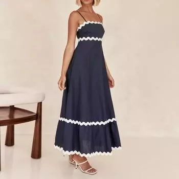 Женское платье макси на бретельках, полосатое, контрастного цвета, длинное платье без рукавов, бандо, вечернее вечернее платье с рюшами и подолом M абрикосовый