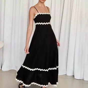 Женское платье макси на бретельках, полосатое, контрастного цвета, длинное платье без рукавов, бандо, вечернее вечернее платье с рюшами и подолом M абрикосовый