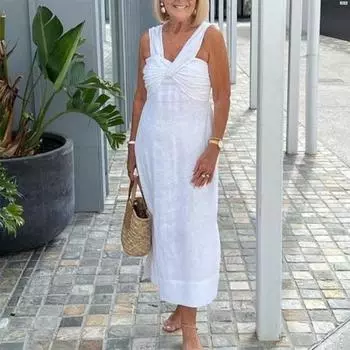 Женское платье макси, однотонное, с v-образным вырезом, без рукавов, плиссированное платье с открытой спиной, свободное платье больших размеров, праздничное женское платье, женская одежда L светло-фиолетовый