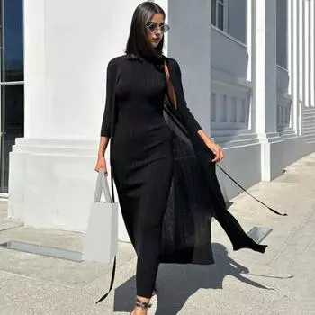 Женское платье макси, плотно прилегающее, однотонное, без рукавов, облегающее, с высокой эластичностью, с высоким воротником, вязаное S кофейный