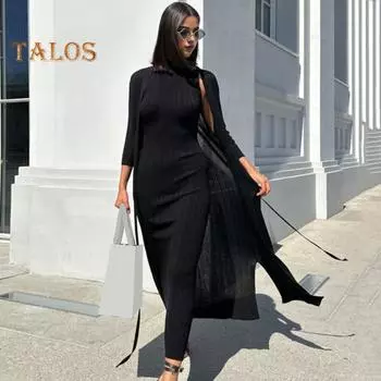 Женское платье макси Плотно прилегающее сплошное цветное платье без рукавов Узкое с высокой эластичностью и высоким воротником Вязаное с открытыми плечами Клубная вечеринка Свидания Покупки Длинные платья M чёрный