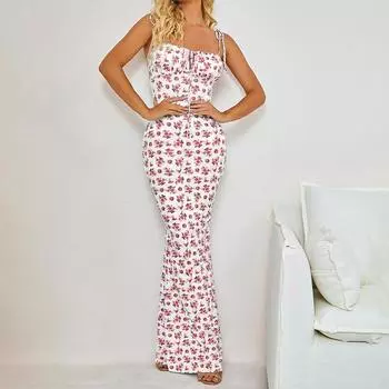 Женское платье макси с цветочным принтом в стиле бохо, женские праздничные повседневные длинные платья на берегу моря S красный