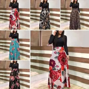 Женское платье макси с цветочным принтом в стиле пэчворк с длинным рукавом для коктейльной вечеринки L
