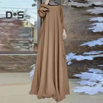 Женское платье макси с круглым вырезом и длинным рукавом, свободное, А-силуэт, с большим подолом, с принтом в горошек, винтажное, мягкое, длиной до пола, Дубай, Турция, длинное платье-халат Абая 2XL зелёный