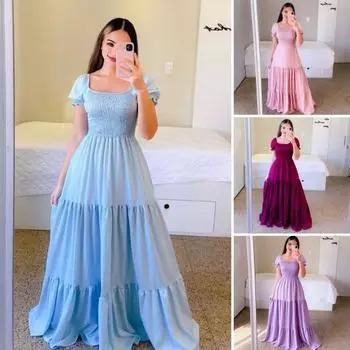 Женское платье макси с квадратным вырезом, эластичным бюстом, плиссированным, однотонным, трапециевидным, свободным, в стиле пэчворк, с коротким краем S темно-красного