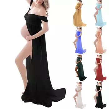 Женское платье макси с открытыми плечами для беременных, длинное платье для фотосъемки XL розовый