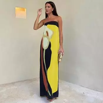 Женское платье макси с открытыми плечами, без рукавов, с открытой спиной, в тон, с принтом, приталенное, прямое, бандо, противоскользящее, пляжное, для выпускного вечера, длинное платье S зелёный