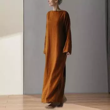 Женское платье макси с вырезом «бато» и длинным рукавом, со свободной талией, на шнуровке, длинное платье, однотонное, свободное, тонкое, повседневное, платье 2XL серый