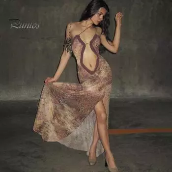 Женское платье макси, сексуальное пляжное вечернее платье без рукавов с открытой спиной, облегающее трапециевидное платье, облегающее бедра, элегантная юбка с разрезом для вечеринки, пляжной свадьбы S чёрный